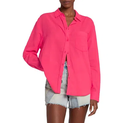 7 For All Mankind Voile Womens Sheer Cotton Button-down Top In Red
