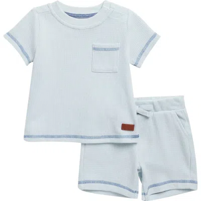 7 For All Mankind Babies'  Waffle Knit Top & Shorts Set In Blue