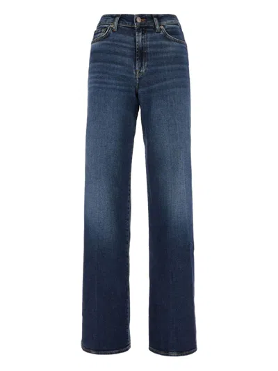 7 For All Mankind Washed Straight-leg Blue Jeans