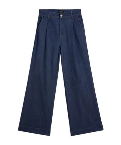 7 For All Mankind Weightless Denim Pleated Trouser In Blue