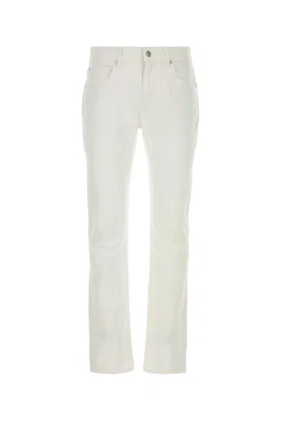7 For All Mankind White Stretch Denim The Straight Jeans In Bianco