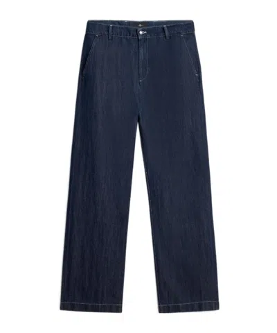 7 For All Mankind Wide Leg Chino In Indigo Linen In Multi