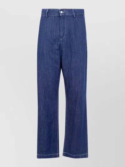 7 For All Mankind Contrast-stitch Wide-leg Jeans In Blue