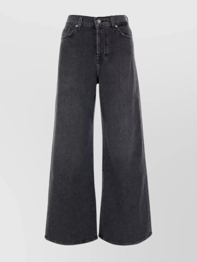 7 For All Mankind Wide Leg Denim Trousers With Faded Wash In Black