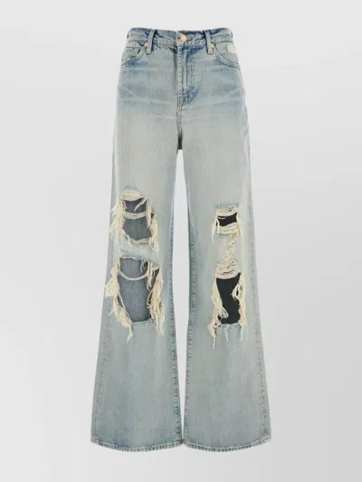 7 For All Mankind Wide-leg Distressed Denim Jeans With Belt Loops In Blue