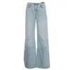 7 For All Mankind Wide-leg Distressed Jeans With Zip Closure In Grey