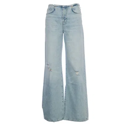 7 For All Mankind Wide-leg Distressed Jeans With Zip Closure In Grey