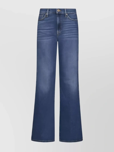 7 For All Mankind Wide Leg High Waist Trousers With Belt Loops And Contrast Stitching In Blue