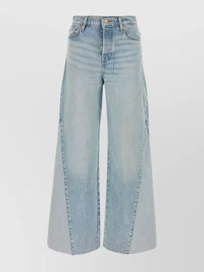 7 For All Mankind Wide Leg High-waisted Faded Denim Trousers In Blue