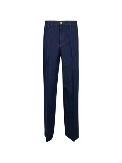 7 For All Mankind Linen-blend High-rise Wide-leg Tailored Trousers In Blue