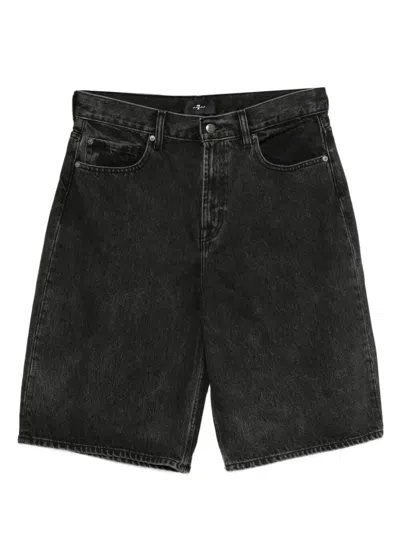 7 For All Mankind `wide Leg Shorts Caviar` Shorts In Black