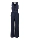 7 For All Mankind Wide Leg Tailored Jumpsuit Dark Rinse With Self Belt In Blue