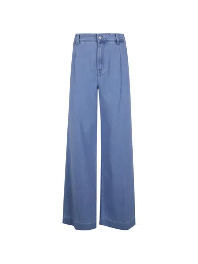 7 For All Mankind Pleated Wide Leg Denim Trousers In Blue