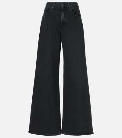 7 For All Mankind Willow Low-rise Wide-leg Jeans In Black