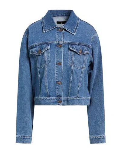 7 For All Mankind Woman Denim Outerwear Blue Size L Cotton, Elastane