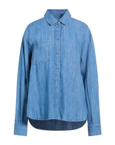 7 For All Mankind Woman Denim Shirt Blue Size S Cotton, Linen, Lyocell