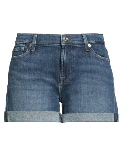 7 For All Mankind Woman Denim Shorts Blue Size 25 Cotton, Elastane