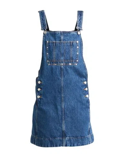 7 For All Mankind Dark Blue Dungaree Dress Le Blue With Carpenter Deta