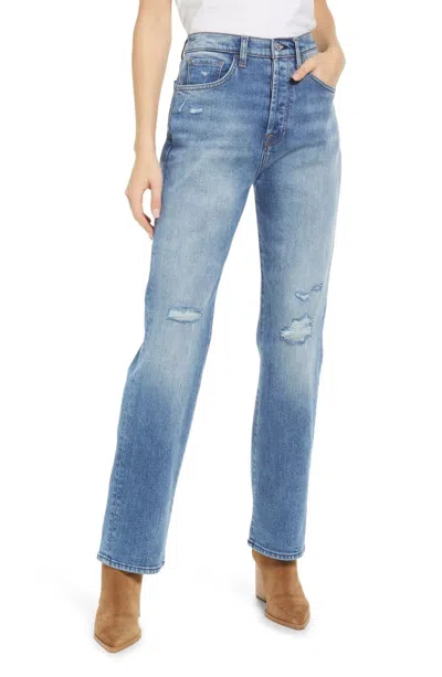7 For All Mankind Women's  Jeans Ventura Blue Denim Distressed Straight Jzz353