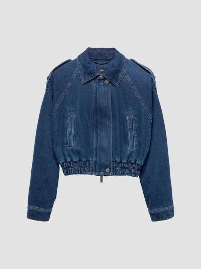 7 For All Mankind Women's Aviator Denim Crop Jacket In Blue