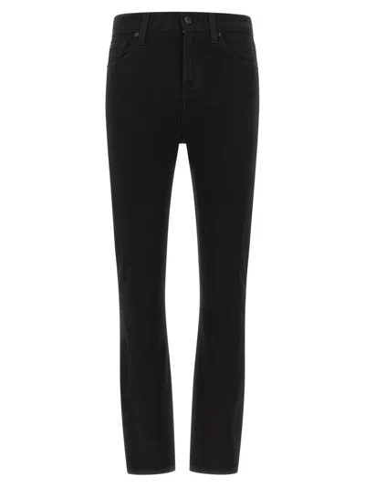 7 For All Mankind Women Black Skinny Mid Rise Jeans In Multi