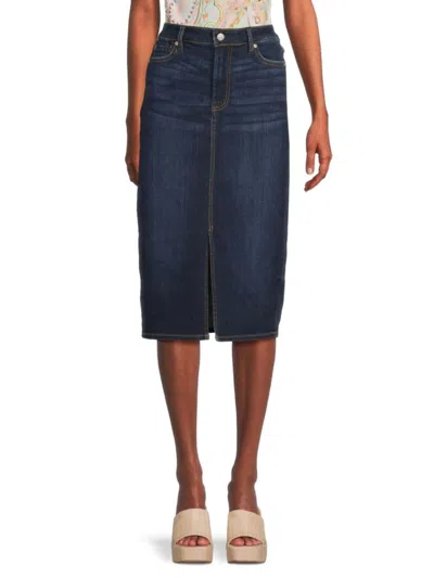 7 For All Mankind Women's Denim Knee Length Pencil Skirt In Carmelia Blue