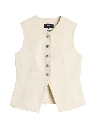 7 For All Mankind Tailored Sleeveless Top Button Detail V Neckline In White