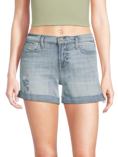 7 For All Mankind Women's Distressed Denim Shorts In Blue