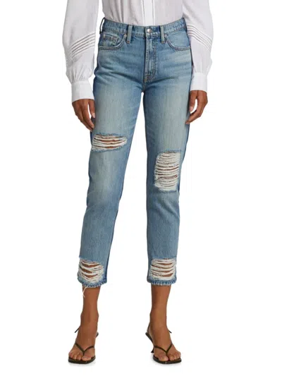 7 For All Mankind Women's Distressed Straight Jeans In Blue