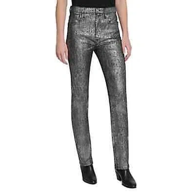 Pre-owned 7 For All Mankind Women's East High Rise Slim Jeans Foil Dot, Us 25 In Gray