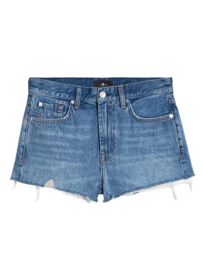 7 For All Mankind Women's June Frayed Hem Denim Shorts In Blue