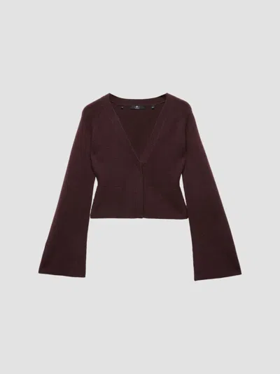 7 For All Mankind Women's Large Rib-knit Flare Cardigan In Burgundy