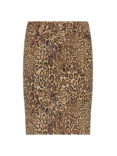 7 For All Mankind Women's Leopard Cotton-blend Pencil Midi-skirt