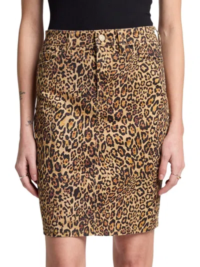 7 For All Mankind Women's Leopard Cotton-blend Pencil Midi-skirt In Animal Print