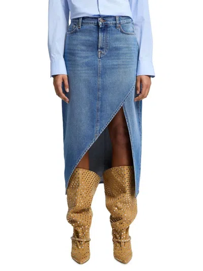 7 For All Mankind Women's Libby Cut-out Midi-skirt In Blue