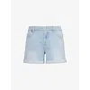 7 FOR ALL MANKIND 7 FOR ALL MANKIND WOMEN'S LIGHT BLUE FOLDED-CUFF MID-RISE STRETCH-DENIM SHORTS