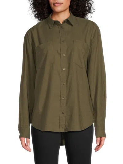 7 For All Mankind Women's Linen Blend Shirt In Soft Olive