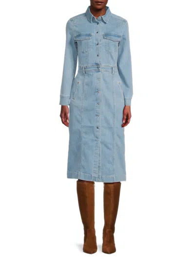 7 For All Mankind Women's Luxe Denim Midi Shirtdress In Visalia