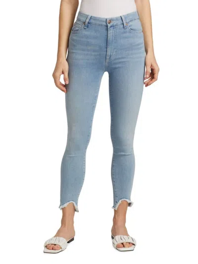 7 For All Mankind Women's Maple Mid Rise Raw Edge Hem Cropped Skinny Jeans