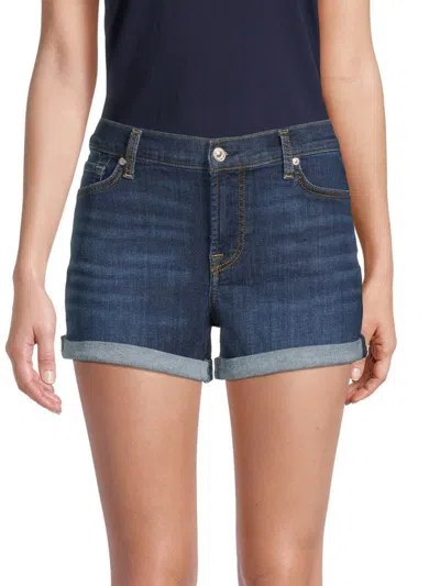 7 For All Mankind Women's Mid-rise Denim Shorts In Blue