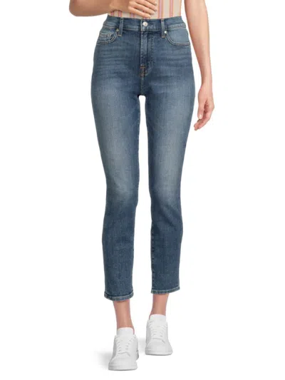 7 For All Mankind Babies' Women's Mid Rise Skinny Ankle Jeans In Blue