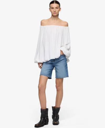 7 For All Mankind Women's Mid-rise A-line Cotton Boy Shorts In Blue