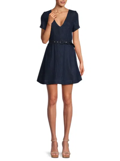 7 For All Mankind Women's Mod Belted Denim Mini A-line Dress In Navy