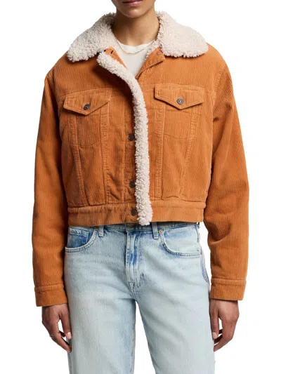 7 For All Mankind Women's Nellie Corduroy Trucker Jacket In Orange