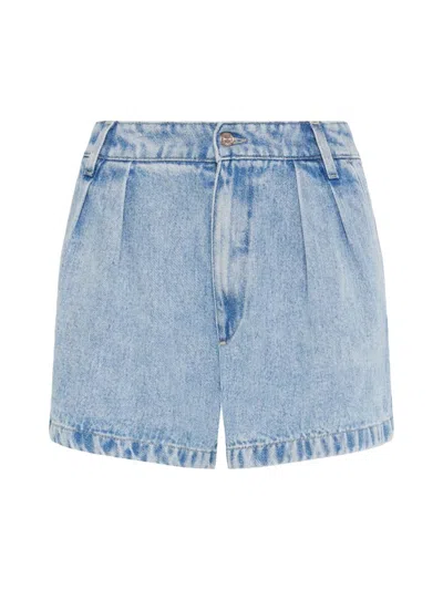 7 For All Mankind Women's Pleated Denim Shorts In Abyss