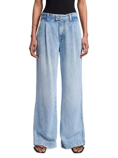 7 For All Mankind Women's Pleated Denim Wide-leg Jeans In Blue