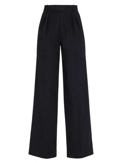 7 For All Mankind Women's Pleated High-rise Trousers In Black