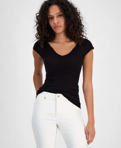 7 For All Mankind Women's Rib-knit Top In Black