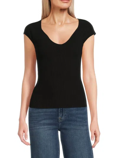 7 For All Mankind Women's Ribbed Top In Black