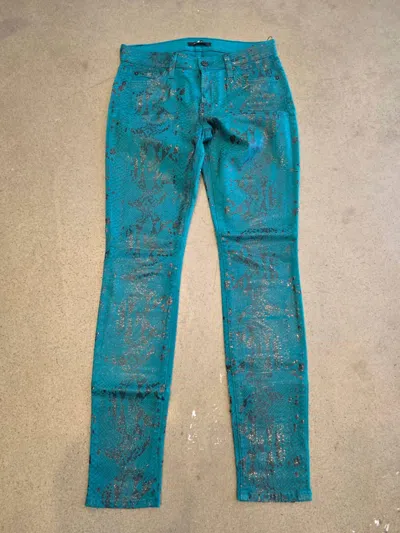 7 For All Mankind Women's Skinny Jeans In Green In Black